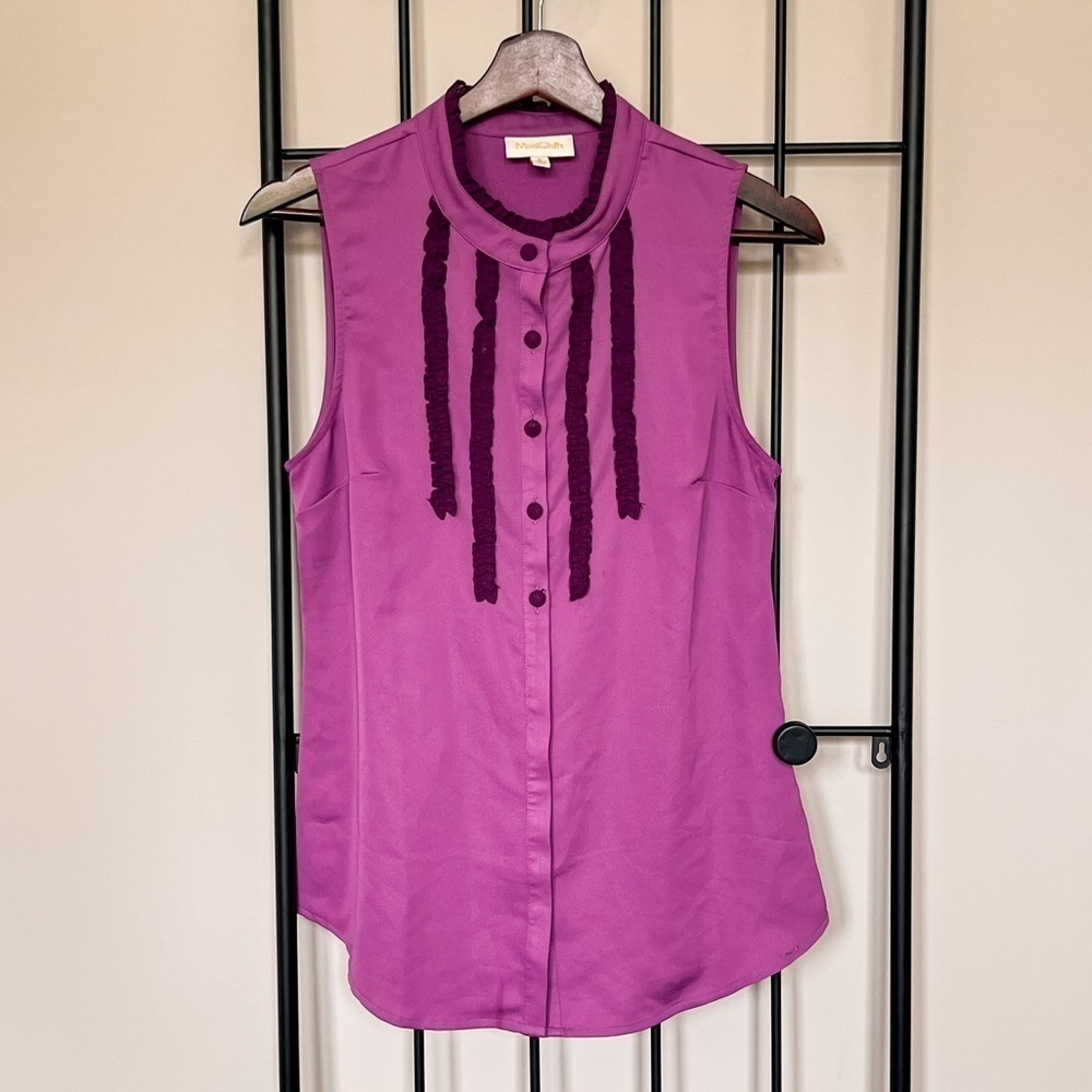 Modcloth Ruffle Vintage Inspired Sleeveless Blouse Sz S